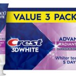 Crest 3D White Advanced Teeth Whitening Toothpaste, Crest 3D White Brilliance Toothpaste, Radiant Mint, 3.3 oz, Pack of 3