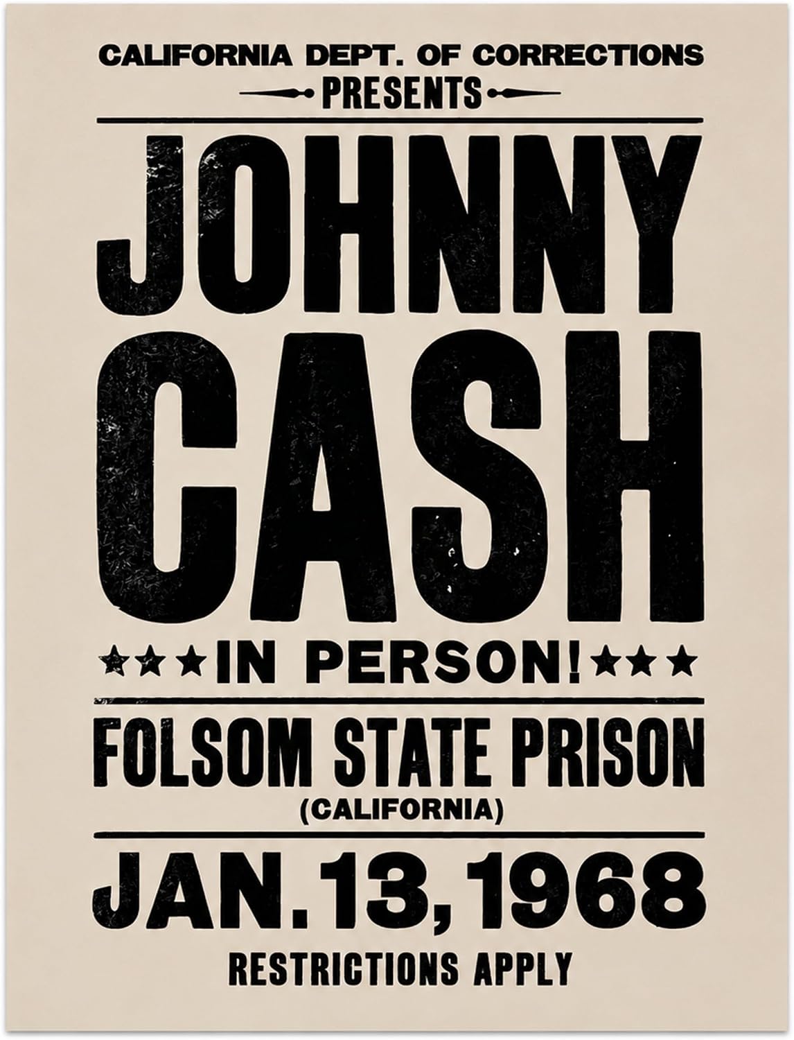 Johnny Cash Folsom Prison 1968 Vintage Concert Poster Wall Art unframed 11x14 Retro Music Decor for Man Cave, Home Office, Bedroom & Garage Ready to Hang Premium Luster Photo Print, Black Frame Johnny Cash Folsom Prison 1968 Vintage Concert Poster Wall Art unframed 11x14 Retro Music Decor for Man Cave, Home Office, Bedroom & Garage Ready to Hang Premium Luster Photo Print, Black Frame