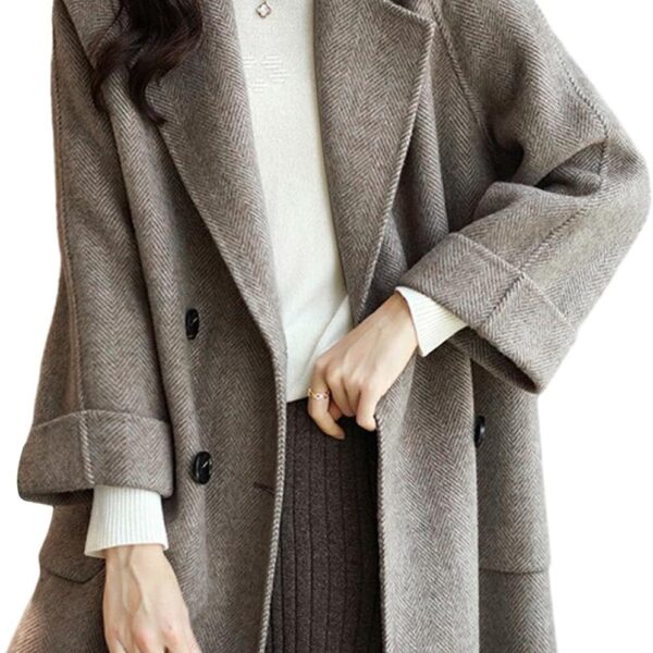CHARTOU Women Wool Coat Peacoat Jacket Thick Loose Double Breasted Pea Coat Woolen Winter Overcoat