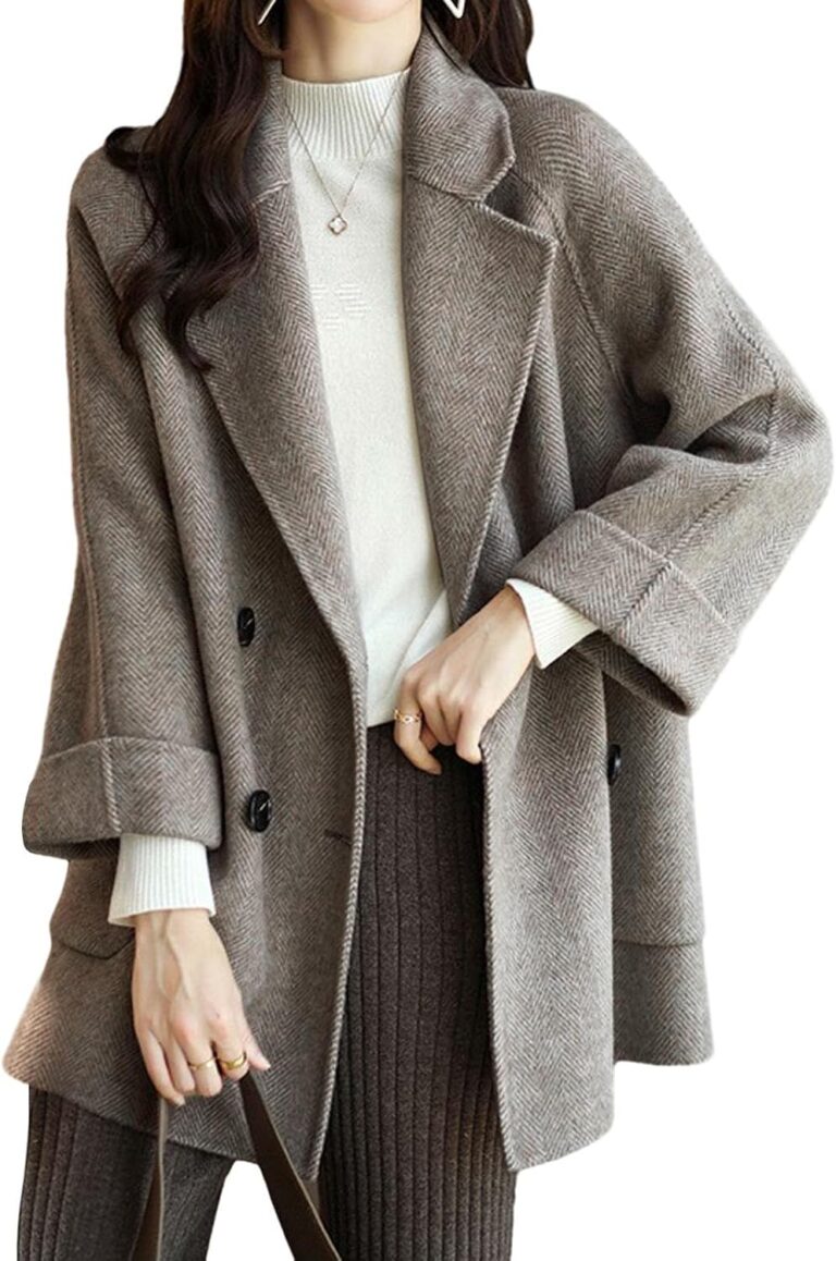 CHARTOU Women Wool Coat Peacoat Jacket Thick Loose Double Breasted Pea Coat Woolen Winter Overcoat