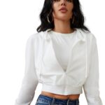 Women's Zip Up Hoodies Cropped Cardigan Jacket Drawstring Hooded Sweatshirts Casual Long Sleeve Top