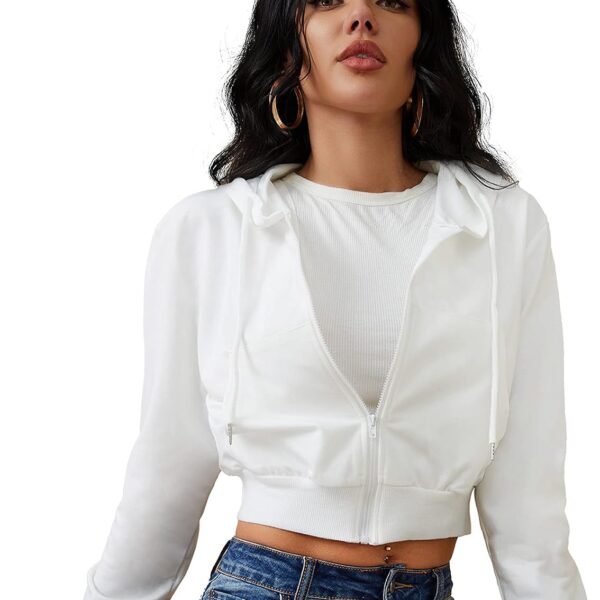 Women's Zip Up Hoodies Cropped Cardigan Jacket Drawstring Hooded Sweatshirts Casual Long Sleeve Top