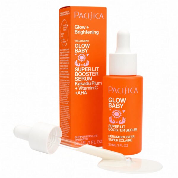 Pacifica Vitamin C Serum for Face  Glow Baby Brightening Facial Serum with Glycolic Acid  Vitamin C Booster Skin Care, Dark Spot Corrector, Vegan Skincare for Glowing Skin, Dermatologist Tested