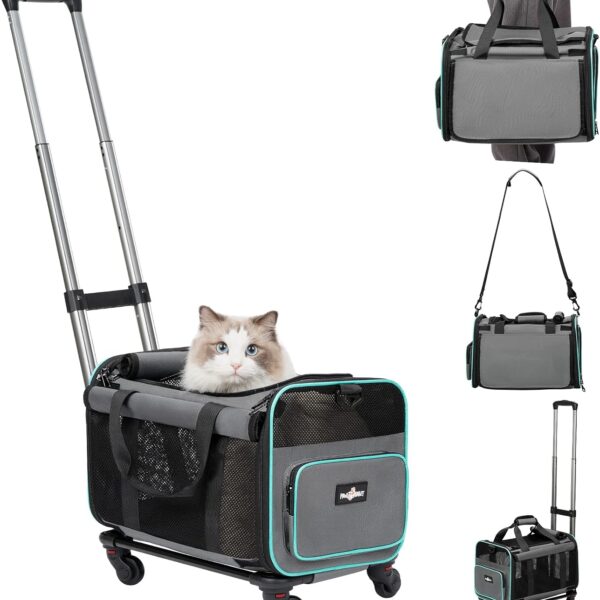 Paw Ballet Pet Carrier with Wheels, Durable Airline Approved Cat Crate, Foldable Rolling Dog Carrier, Rolling Bag for Cat &Dog, Use for Travel, Outdoor, Vet Visits, Camping, Indoor.