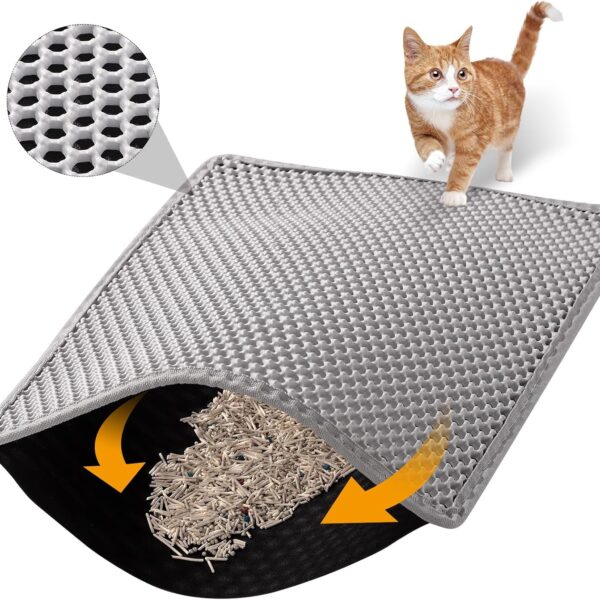 ondware Cat Litter Mat, 24x15 Inch Double Layer Litters Box Mat, Waterproof Cat Mat for Litter Box(Gray)