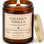 Coconut Vanilla Scented Candles for Home, 9oz Long Burning Soy Candles for Women, Wood Wick Natural Non Toxic Candle Jar, Aromatherapy Candle Gift for Home Bedroom Bathroom Office