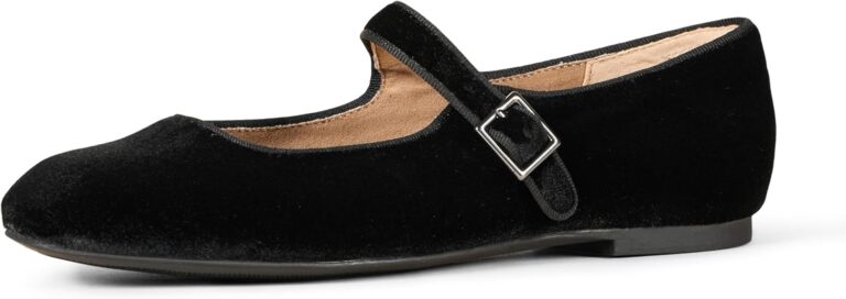 Amazon Essentials Women's Velvet Mary Jane Ballet Flat with Buckle Strap