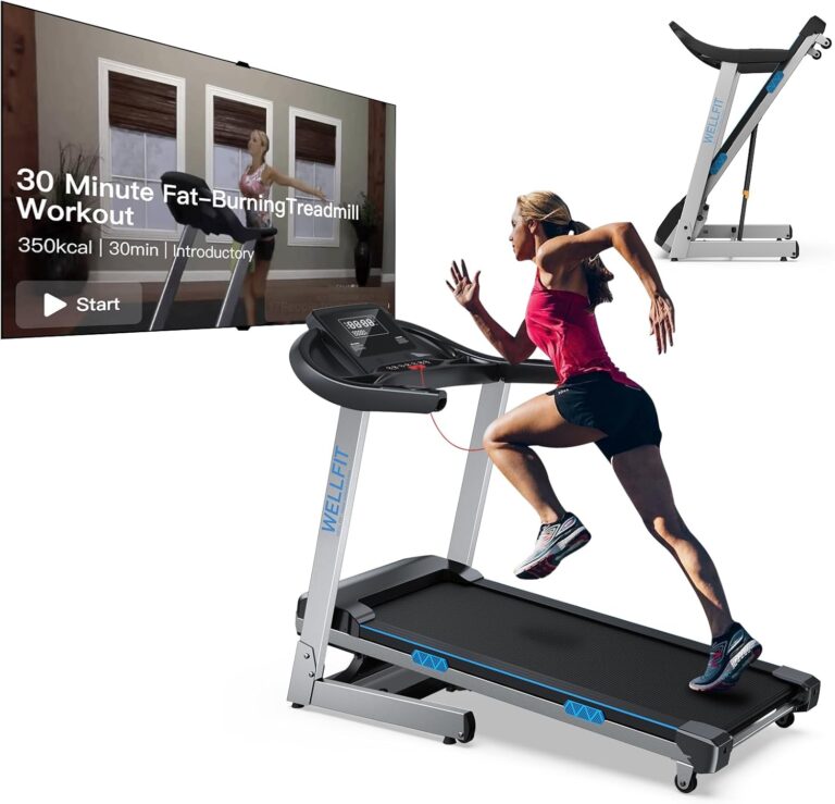 WELLFIT Home Treadmills 400+LBS Capacity, 4.0HP Heavy Duty Treadmill 15% Auto Incline Climb Running, Foldable Treadmill with Handrail, Wide Belt 18*43 in, 95% Pre-installed, Small Commercial Treadmill
