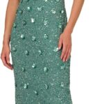 Adrianna Papell Womens Beaded Long 3D Floral Dress