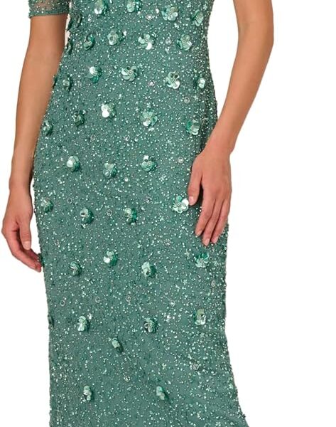 Adrianna Papell Womens Beaded Long 3D Floral Dress