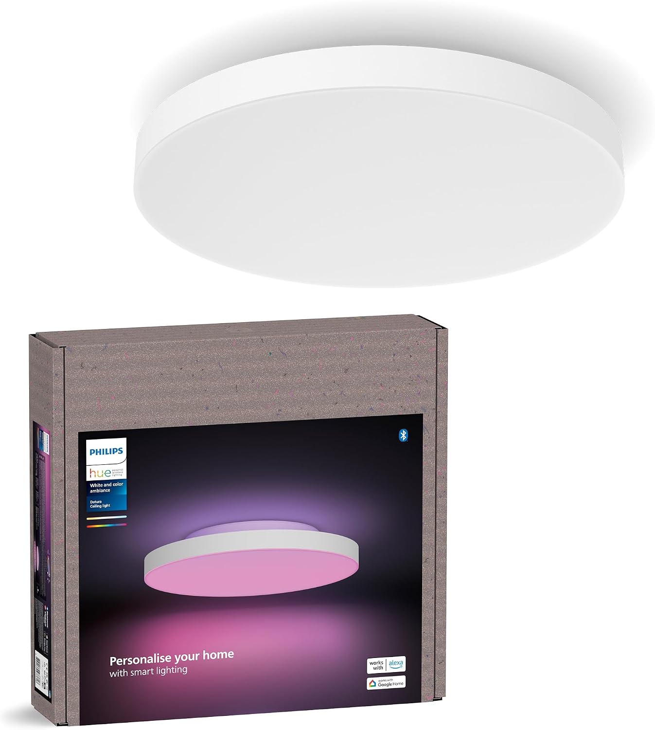 Philips Hue Datura Smart Ceiling Panel (Small Round 2.49in x 15.12in) White & Color Light, Bluetooth Compatible, Voice Control with Alexa, Apple Home & Google Assistant Philips Hue Datura Smart Ceiling Panel (Small Round 2.49in x 15.12in) White & Color Light, Bluetooth Compatible, Voice Control with Alexa, Apple Home & Google Assistant