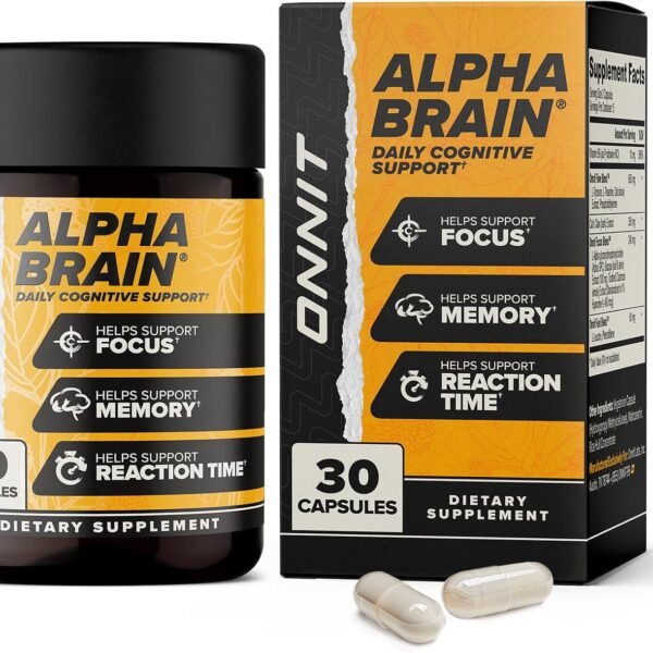ONNIT Alpha Brain Nootropic Brain Supplement for Focus, Memory, Mental Clarity, Cognitive Support with L-Theanine and Vitamin B6, 30 Count Capsules