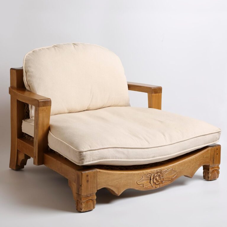 Raja Meditation Chair, Handcrafted Wooden Frame with Floral Carving, Back Support,