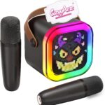 Mini Karaoke Machine with 2 Wireless Microphone for Kids Girls & Boys - Portable Bluetooth Speaker Kids Gifts for Girls Ages 4-12 Year Old Black Monster