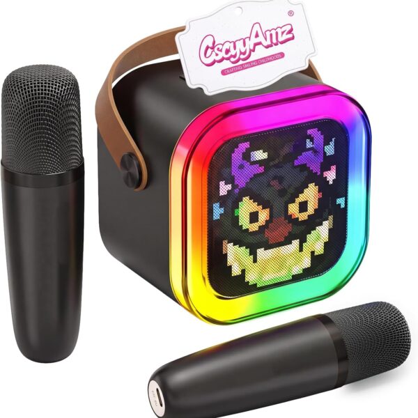 Mini Karaoke Machine with 2 Wireless Microphone for Kids Girls & Boys - Portable Bluetooth Speaker Kids Gifts for Girls Ages 4-12 Year Old Black Monster