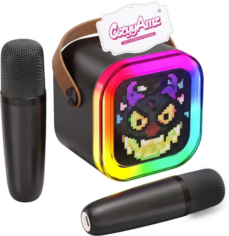 Mini Karaoke Machine with 2 Wireless Microphone for Kids Girls & Boys - Portable Bluetooth Speaker Kids Gifts for Girls Ages 4-12 Year Old Black Monster