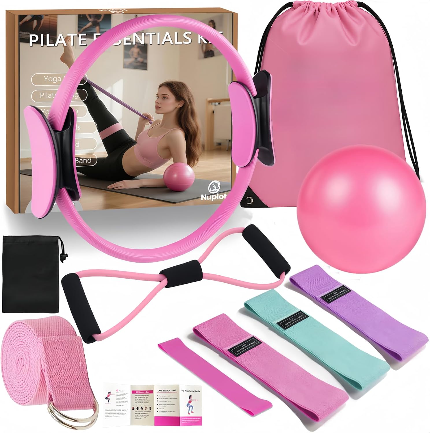 Nuplot Pilates Equipment, Pilates Kit for Home Workouts, Pilates Essentials Kit for Women, Home Pilates Kit with Pilates Ring and Ball Set, Booty Bands, Figure 8 Resistance Band, Yoga Band Nuplot Pilates Equipment, Pilates Kit for Home Workouts, Pilates Essentials Kit for Women, Home Pilates Kit with Pilates Ring and Ball Set, Booty Bands, Figure 8 Resistance Band, Yoga Band