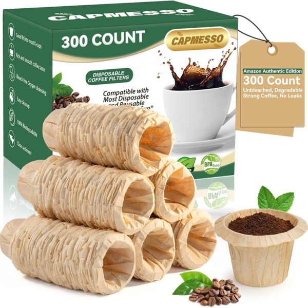 CAPMESSO Disposable Coffee Paper Filters Replacement Keurg Filter Compatible with Reusable Single Serve Pods Keurg Coffee Maker-300 Count (Natural)