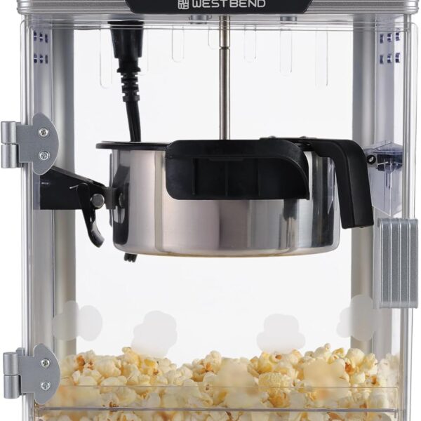 West Bend Stir Crazy Movie Theater Popcorn Popper, Gourmet Popcorn Maker Machine with Nonstick Popcorn Kettle and Popcorn Scoop for Popcorn Machine, 4 Qt., Black