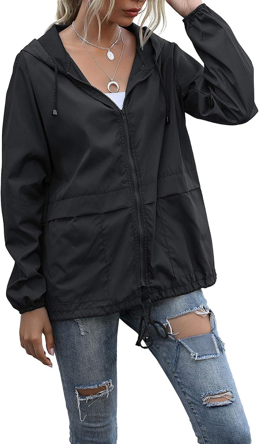PESION Women's Waterproof Raincoat Lightweight Rain Jacket Hooded Windbreaker with Pocket for Outdoor PESION Women's Waterproof Raincoat Lightweight Rain Jacket Hooded Windbreaker with Pocket for Outdoor