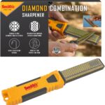 Smith's DCS4 4 Diamond Combination Sharpener - Double Sided Stone - Outdoor Field Knife Sharpener - Fish Hook & Pointed Tools Micro Sharpener - Lightweight, Compact, Handheld