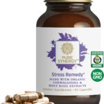 PURE SYNERGY Stress Remedy | Soothing Supplement with Ashwagandha | Organic Adaptogen Support from Lemon Balm and Holy Basil | for Stress Relief, Adrenal Health, and Mood (60 Capsules)