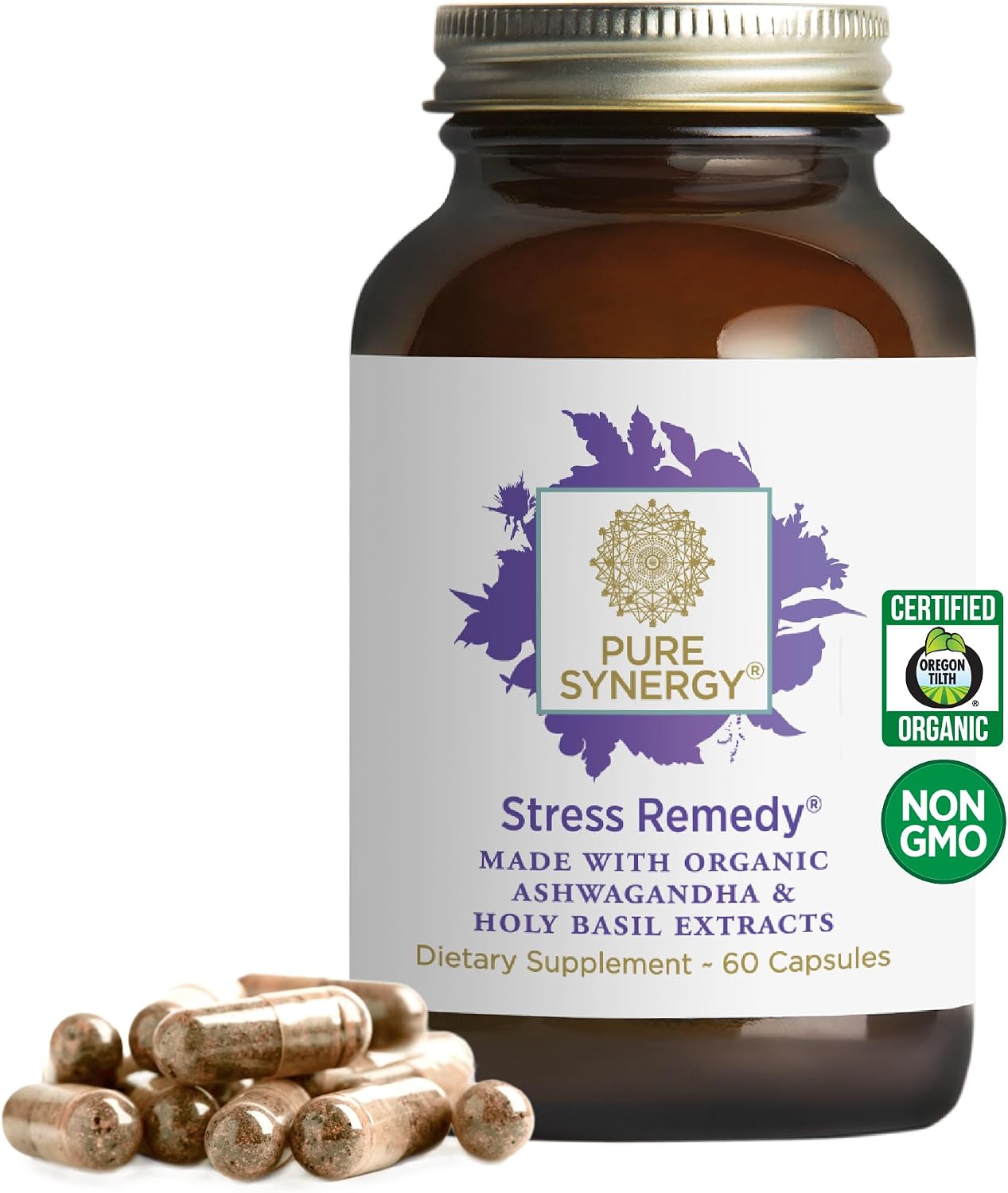 PURE SYNERGY Stress Remedy | Soothing Supplement with Ashwagandha | Organic Adaptogen Support from Lemon Balm and Holy Basil | for Stress Relief, Adrenal Health, and Mood (60 Capsules) PURE SYNERGY Stress Remedy | Soothing Supplement with Ashwagandha | Organic Adaptogen Support from Lemon Balm and Holy Basil | for Stress Relief, Adrenal Health, and Mood (60 Capsules)