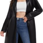 Fahsyee Women's Leather Trench Coat, Faux Motorcycle Plus Size Moto Biker Jacket Short Lightweight Vegan Pleather Fashion