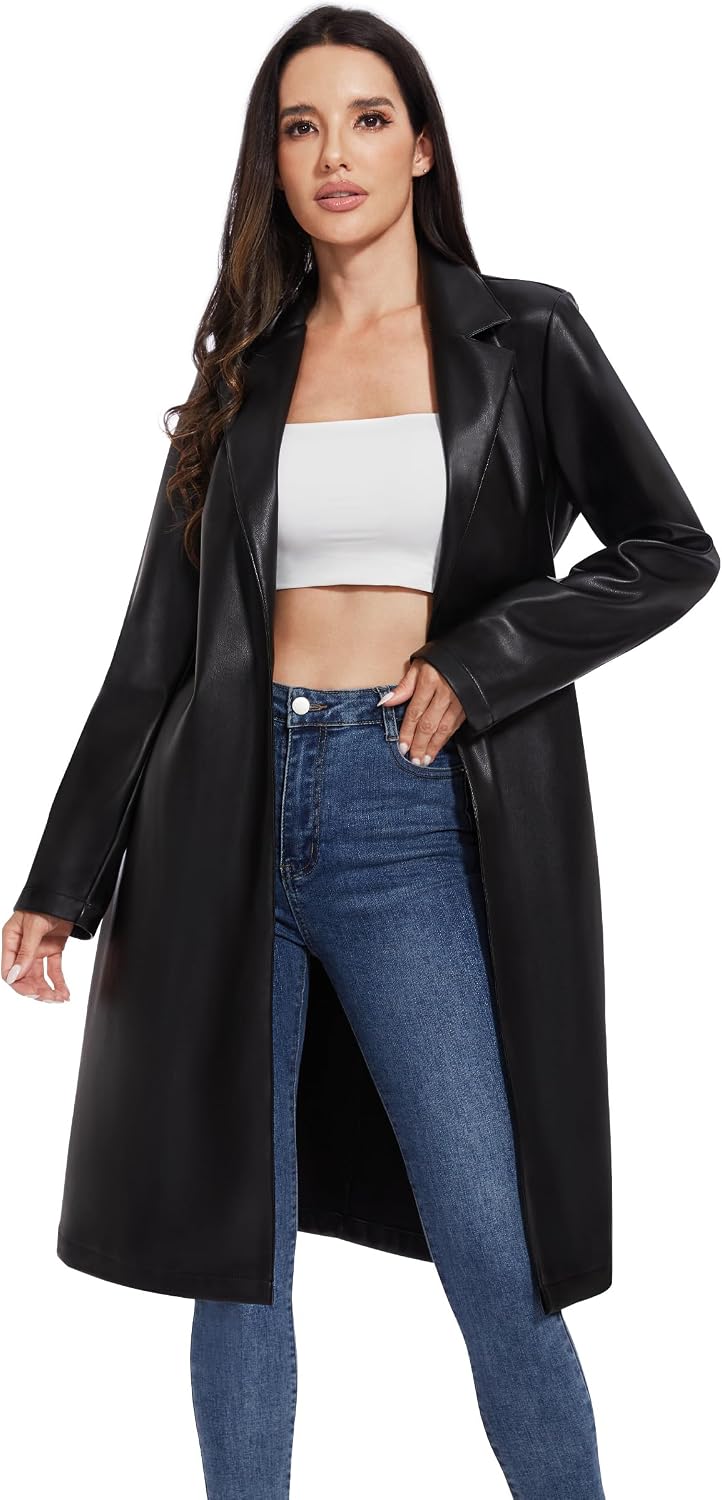 Fahsyee Women's Leather Trench Coat, Faux Motorcycle Plus Size Moto Biker Jacket Short Lightweight Vegan Pleather Fashion Fahsyee Women's Leather Trench Coat, Faux Motorcycle Plus Size Moto Biker Jacket Short Lightweight Vegan Pleather Fashion