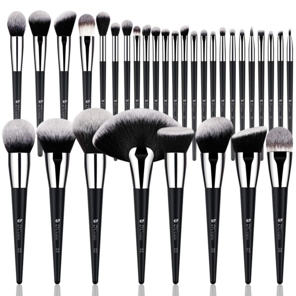 DUcare 32Pcs PRO Grade Makeup Brushes Set Premium Ultra-soft Synthetic Foundation Contour Powder Blush Concealer Eyeshadow Classic Black Professional Make up Brushes