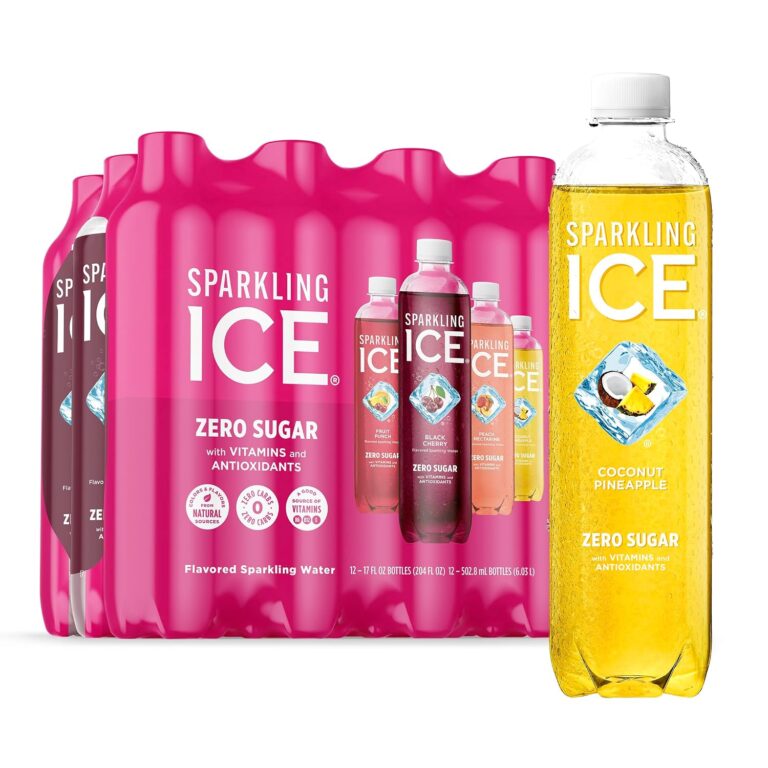 Sparkling Ice Pink Variety Pack, Flavored Sparkling Water, Zero Sugar, and Vitamins and Antioxidants, 17 fl oz, 12 count (Black Cherry, Peach Nectarine, Coconut Pineapple, Fruit Punch)