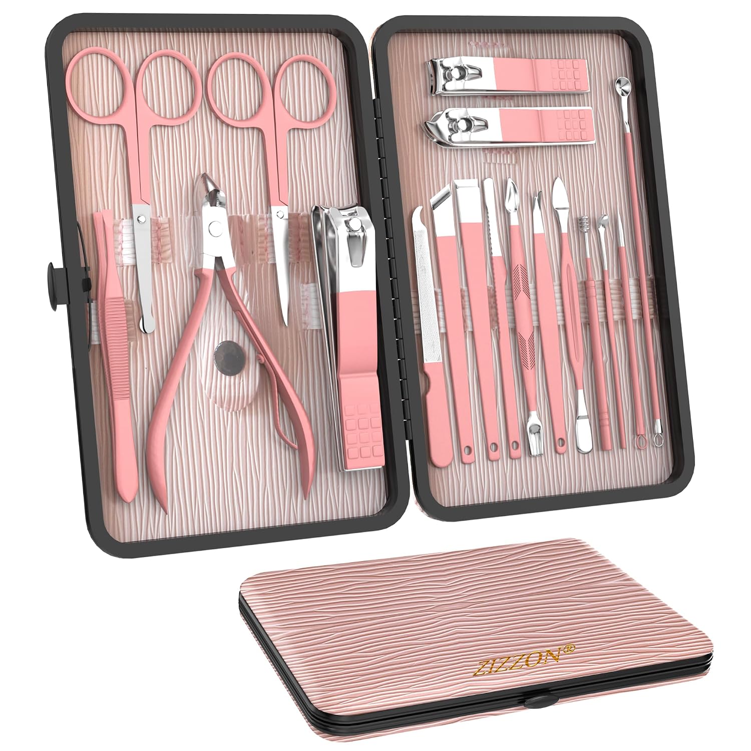 ZIZZON Manicure Set 18 in 1 Professional Pedicure Set Nail scissors Grooming Kit with Leather Travel Case Pink ZIZZON Manicure Set 18 in 1 Professional Pedicure Set Nail scissors Grooming Kit with Leather Travel Case Pink