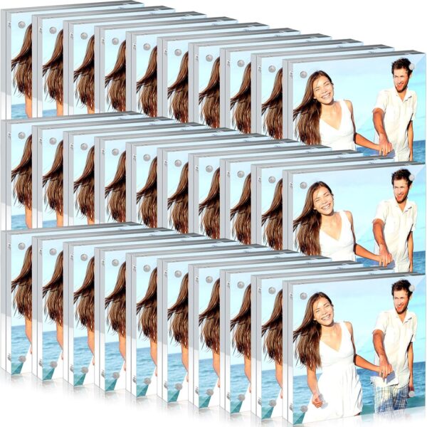 Handepo 30 Pack 4 x 4 Inch Clear Acrylic Picture Frames Double Sided Magnetic Photo Frames 20mm Thickness Frameless Desktop Display Freestanding for Bedroom Living Room Home Office