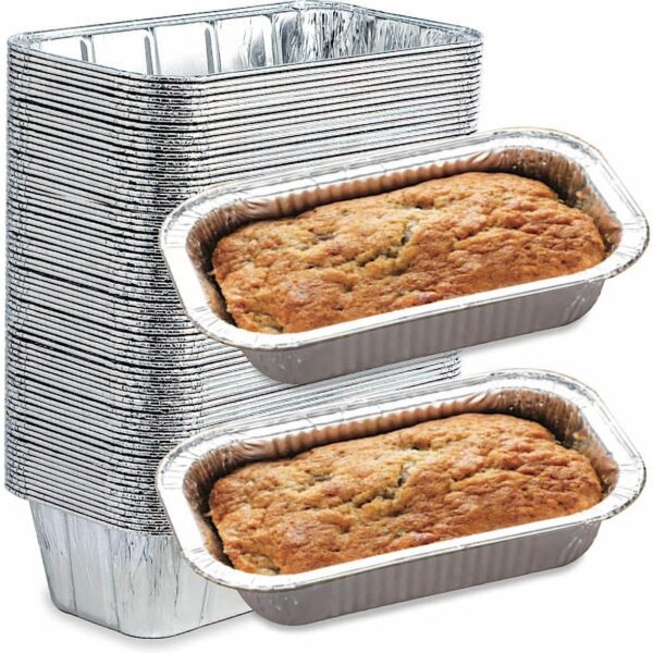 (65 Pack) 2Lb Foil Bread Pans for Baking, Disposable Bread Pans - Perfect for Baking Banana Bread, Cakes & Meatloaf - 2 Pound Aluminum Pans for Food Serving - 8.5" X 4.5" X 2.5"