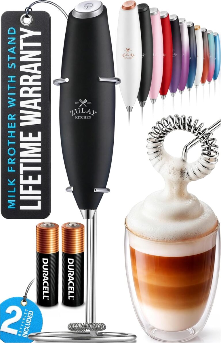 Zulay Kitchen Powerful Milk Frother Wand With Duracell Batteries - Ultra Fast Handheld Drink Mixer - Electric Whisk Foam Maker for Coffee, Lattes, Cappuccino & Matcha - Z1 Motor - Black