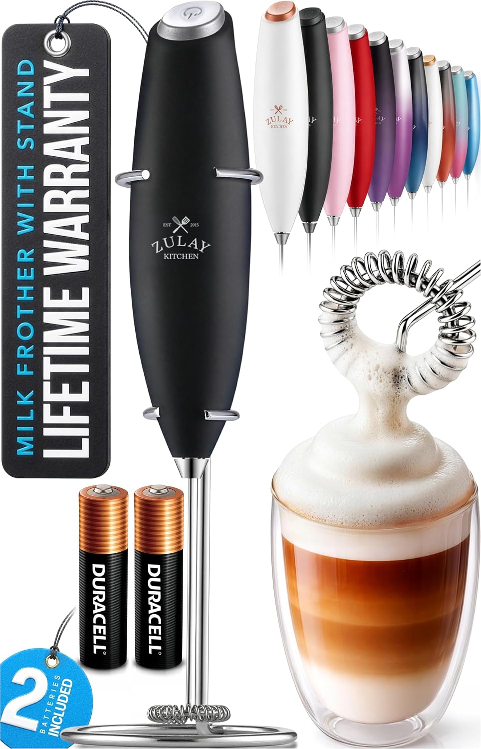 Zulay Kitchen Powerful Milk Frother Wand With Duracell Batteries - Ultra Fast Handheld Drink Mixer - Electric Whisk Foam Maker for Coffee, Lattes, Cappuccino & Matcha - Z1 Motor - Black Zulay Kitchen Powerful Milk Frother Wand With Duracell Batteries - Ultra Fast Handheld Drink Mixer - Electric Whisk Foam Maker for Coffee, Lattes, Cappuccino & Matcha - Z1 Motor - Black
