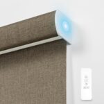 BERISSA Motorized Blinds with Remote,Blackout Smart Blinds for Windows,Linen Fabric,Remote Control,Thermal Insulated Automatic Blinds,Electric Blinds with USB/Solar Pannel.Linen Brown