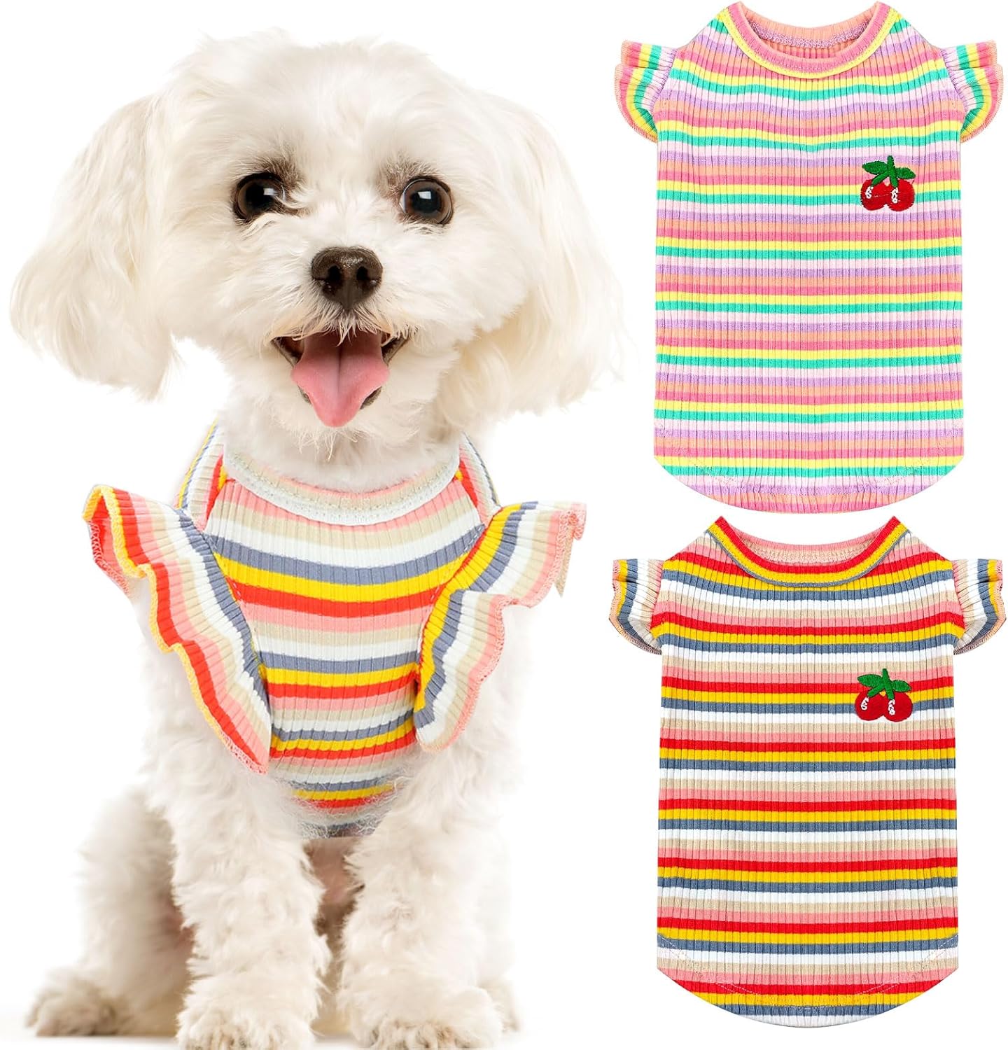 2 Pack Cute Striped Small Dog T Shirts Soft Cotton Girl Dog Clothes Breathable Pet Puppy Cats Vest Spring Summer Pet OutfitsPink+Orange,Medium 2 Pack Cute Striped Small Dog T Shirts Soft Cotton Girl Dog Clothes Breathable Pet Puppy Cats Vest Spring Summer Pet OutfitsPink+Orange,Medium