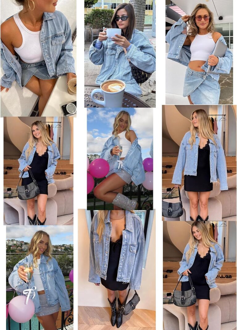 Women Distressed Light Wash Oversized Denim Jacket