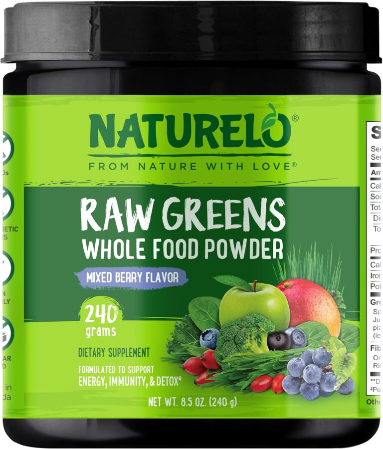 NATURELO Raw Greens Superfood Powder 240 Grams, Mixed Berry - Supports Energy, Immunity and Detox - Includes Spirulina, Wheat Grass and Organic Greens for Whole Food Nutrition
