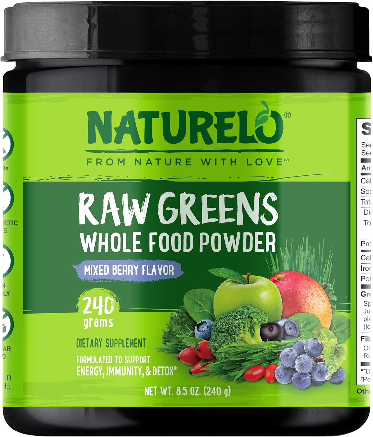 NATURELO Raw Greens Superfood Powder 240 Grams, Mixed Berry - Supports Energy, Immunity and Detox - Includes Spirulina, Wheat Grass and Organic Greens for Whole Food Nutrition NATURELO Raw Greens Superfood Powder 240 Grams, Mixed Berry - Supports Energy, Immunity and Detox - Includes Spirulina, Wheat Grass and Organic Greens for Whole Food Nutrition