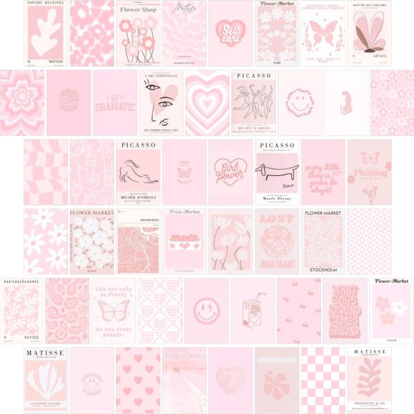 Pink Wall Collage Kit - Aesthetic Posters, Dorm Room Decor for Teen Girl (50pcs 4x6 inch)
