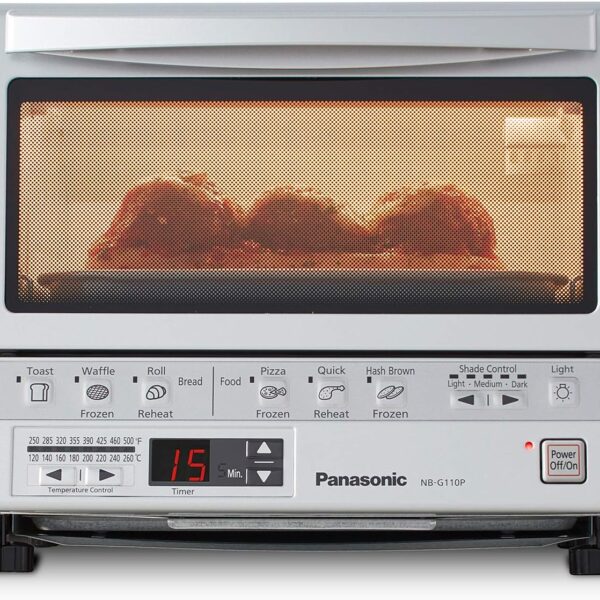 Panasonic FlashXpress Toaster Oven Countertop, 4-Slice Small Toaster Oven Compact Size with Double Infrared Heating, 6 Auto Cook Options and Precise Temperature Control, 1300W - NB-G110P (Silver)