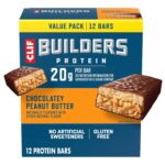 CLIF BUILDERS Protein Bars - Chocolatey Peanut Butter - 20g Plant Based Protein - Gluten Free - Non-GMO - Low Glycemic - No Artificial Sweeteners - 2.4 oz. (12 Pack)
