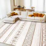 BESTSWEETIE 8x10 Area Rugs for Living Room Washable Moroccan Farmhouse Neutral Geometric Low Pile Non-Slip Soft Print Pattern Rug for Bedroom Kitchen Dining Room Entryway Cream/Brown/Pink