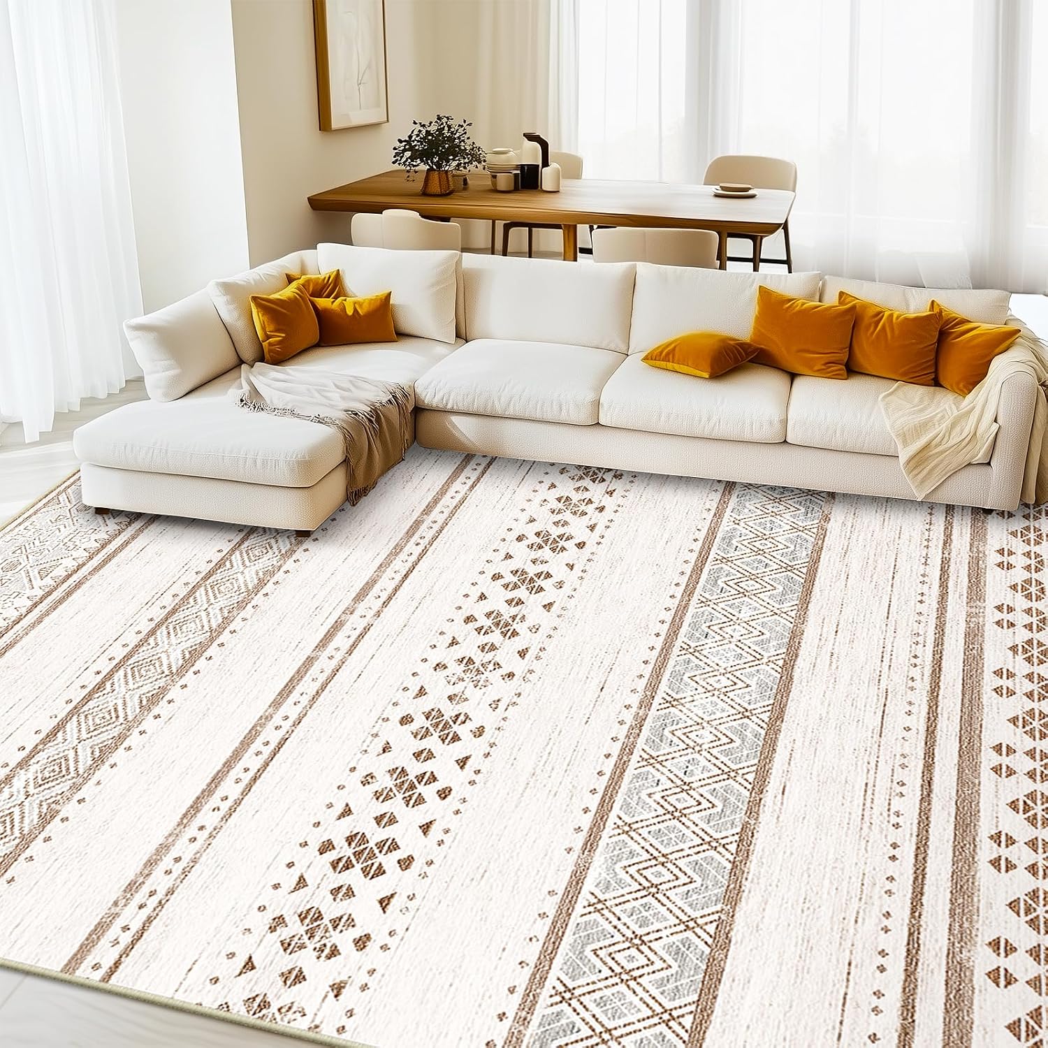 BESTSWEETIE 8x10 Area Rugs for Living Room Washable Moroccan Farmhouse Neutral Geometric Low Pile Non-Slip Soft Print Pattern Rug for Bedroom Kitchen Dining Room Entryway Cream/Brown/Pink BESTSWEETIE 8x10 Area Rugs for Living Room Washable Moroccan Farmhouse Neutral Geometric Low Pile Non-Slip Soft Print Pattern Rug for Bedroom Kitchen Dining Room Entryway Cream/Brown/Pink