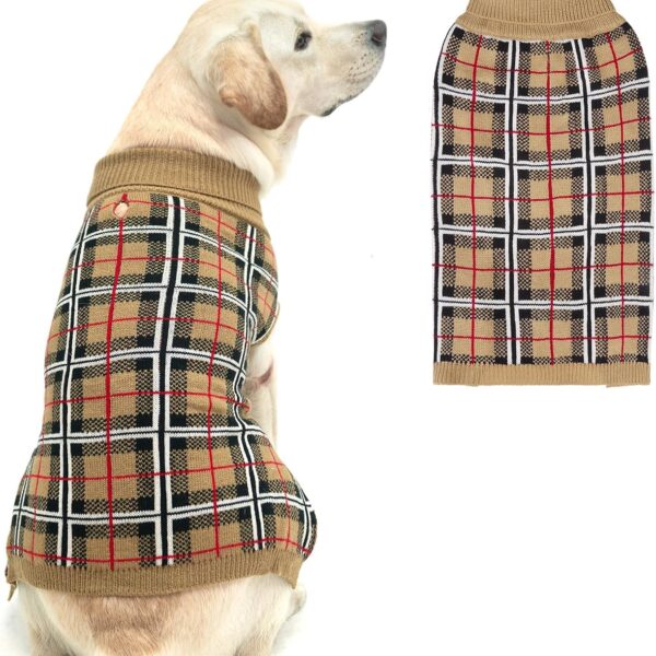 PUPTECK Dog Sweaters for Large Medium Small Dogs - Fall Classic Plaid Style Puppy Holiday Winter Coat Clothes Warm