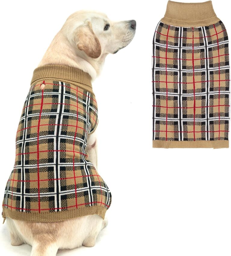 PUPTECK Dog Sweaters for Large Medium Small Dogs - Fall Classic Plaid Style Puppy Holiday Winter Coat Clothes Warm
