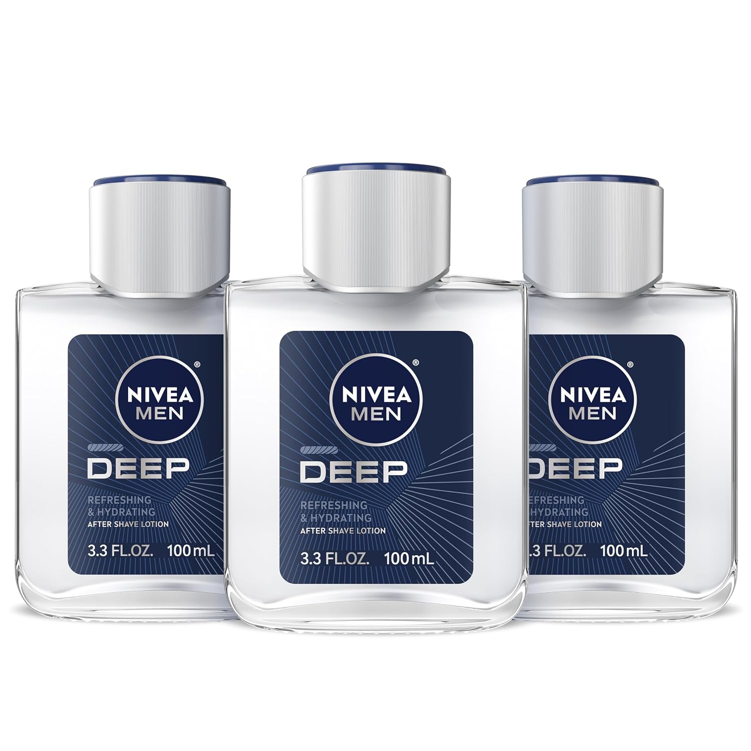 NIVEA MEN Deep Refreshing and Hydrating After Shave Lotion, Aftershave Lotion for Men Soothes Shave Irritation, 3.3 Fl Oz Bottle, Pack of 3 NIVEA MEN Deep Refreshing and Hydrating After Shave Lotion, Aftershave Lotion for Men Soothes Shave Irritation, 3.3 Fl Oz Bottle, Pack of 3