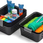 IRIS USA Plastic Storage Baskets, 6-Pack, Made in USA, Shelf Baskets Small Baskets Organizing Bins for Pantry Countertops Closet Shelves Laundry Room Office, Multi-Purpose, Nestable, Easy Carry, Black